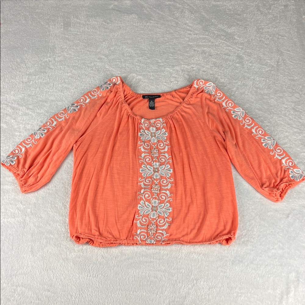 I-N-C International Concepts Women's Large Coral Embroidered Low Cut‎ Top
